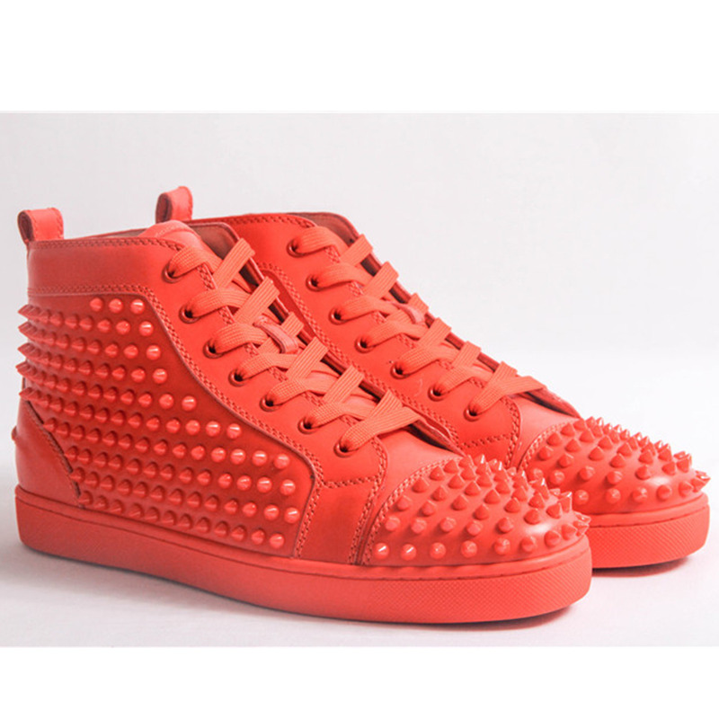 Ch**an louboutin limited edition red l**is spikes flat high-top men sneakers