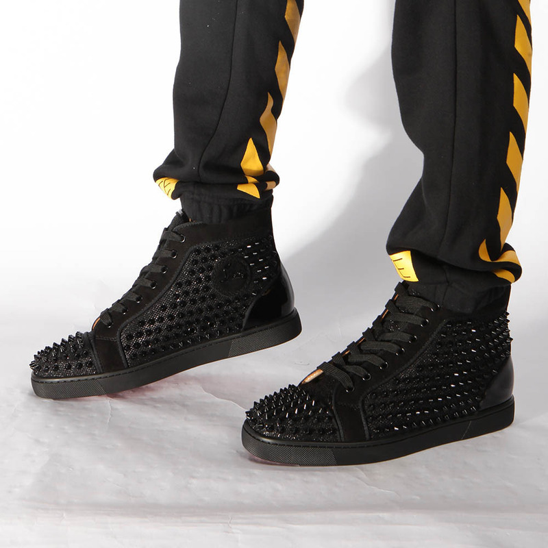 restock!!Ch**an louboutin  limited version l**is orlato men''s flat high spikes sneakers