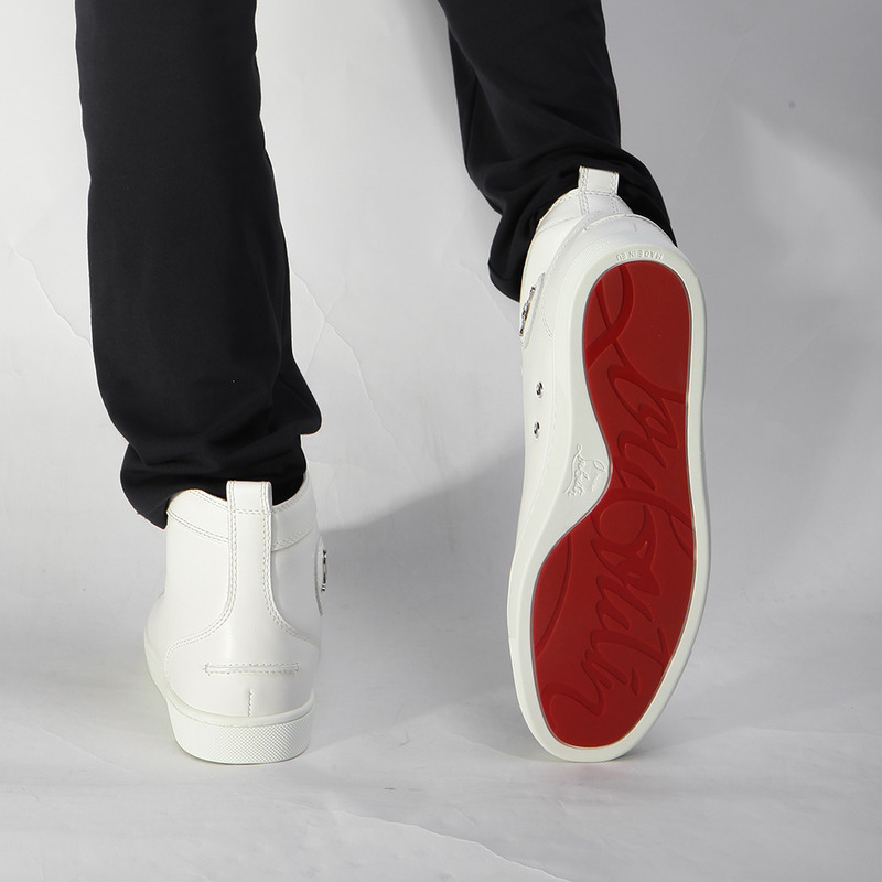 Ch**an louboutin limited version l**is spike men flat high top white sneaker glossy red sole