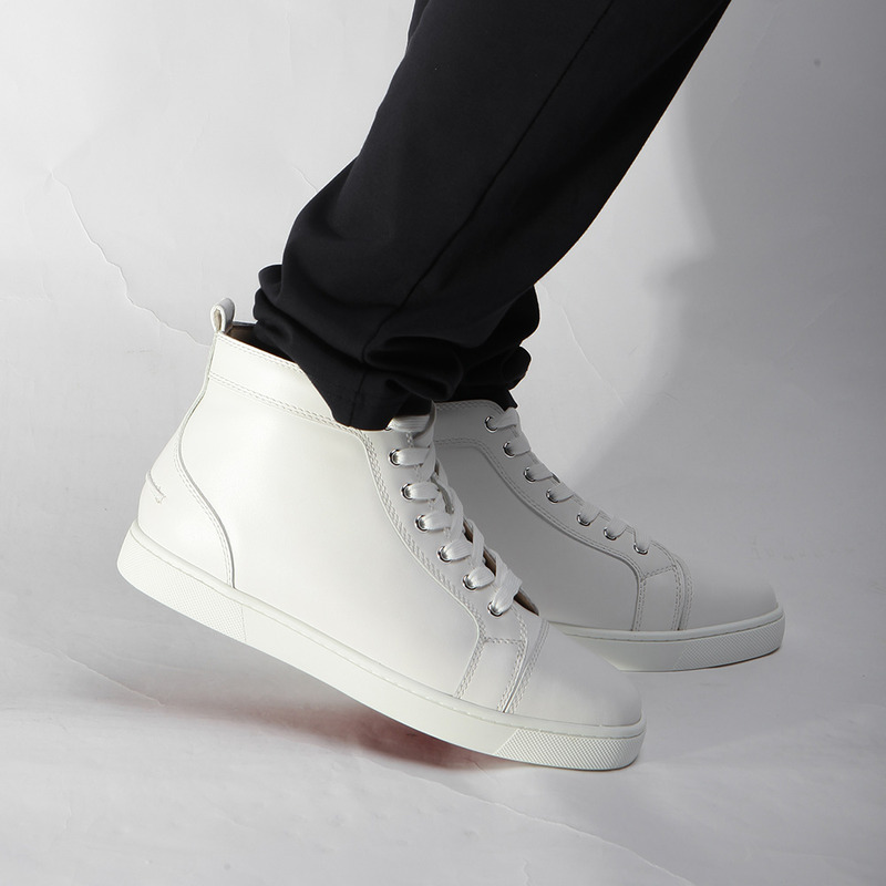 Ch**an louboutin limited version l**is spike men flat high top white sneaker glossy red sole