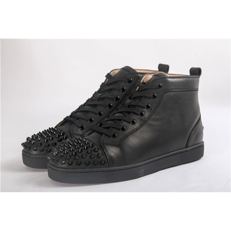 Ch**an louboutin limited version l**is spikes men''s flat black sneakers