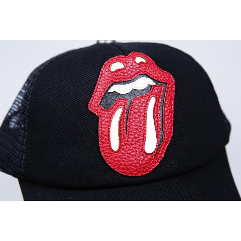 Chrome Heart Red Leather Lips and Tongue Black Mesh Cap