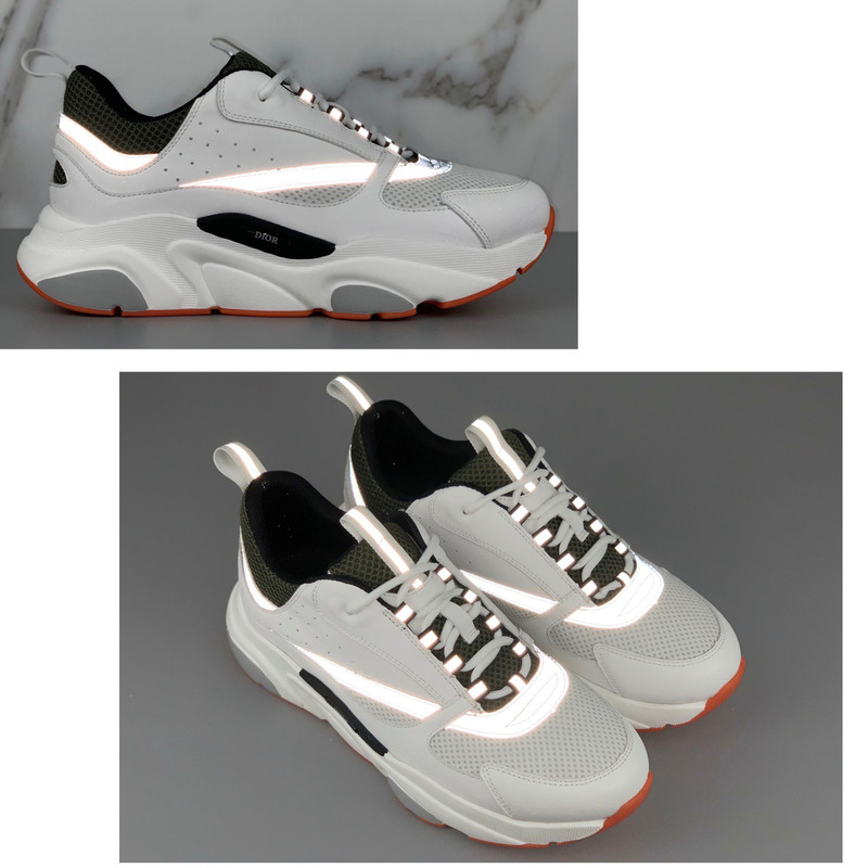 D*or "b22" sneaker in grey technical knit and white, white calfskin