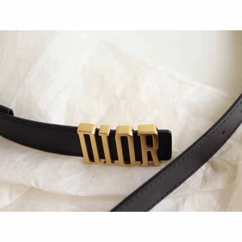 D*or black leather belt with "D*or" buckle