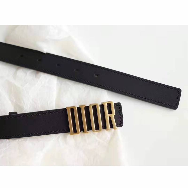 D*or black leather belt with "D*or" buckle