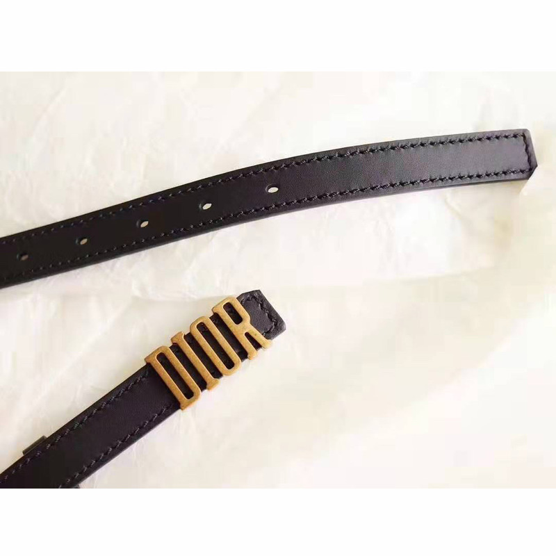 D*or black leather belt with "D*or" buckle