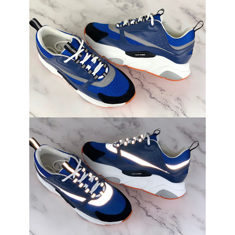 D*or canvas and calfskin sneakers in blue