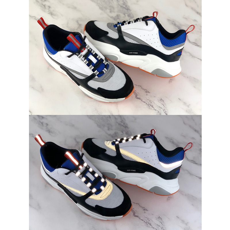 D*or canvas and calfskin sneakers in blue/white/black