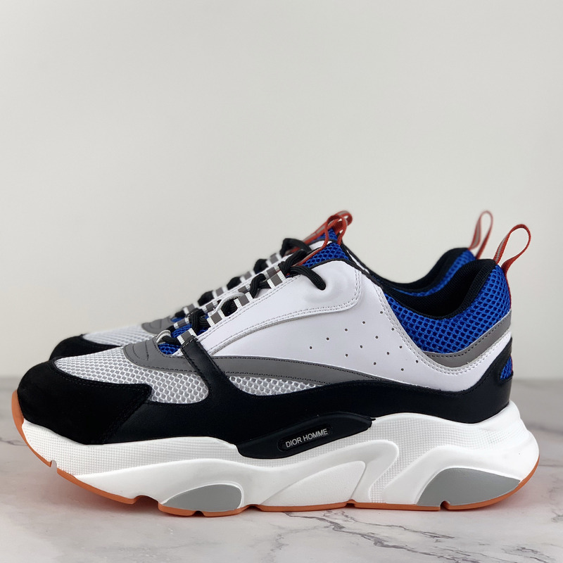 D*or canvas and calfskin sneakers in blue/white/black