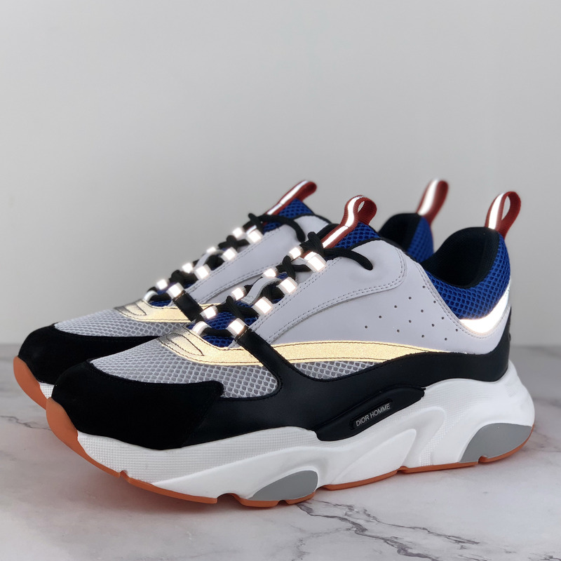 D*or canvas and calfskin sneakers in blue/white/black