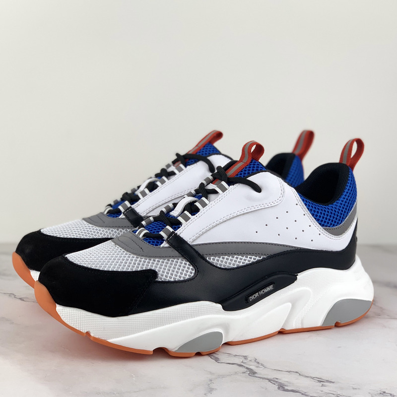 D*or canvas and calfskin sneakers in blue/white/black