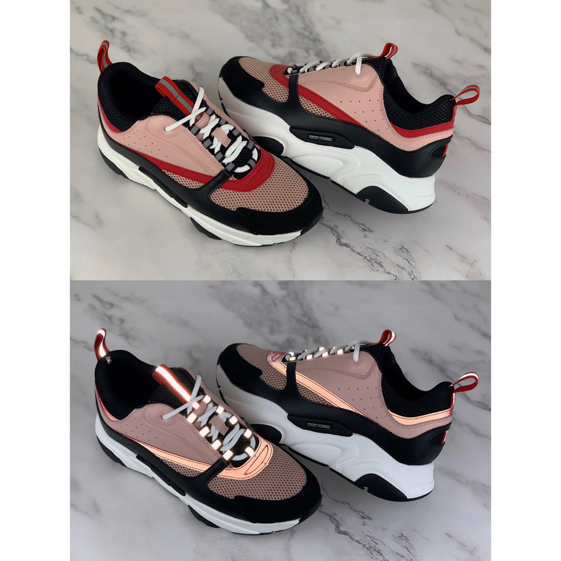 D*or canvas and calfskin sneakers in pink/red/black