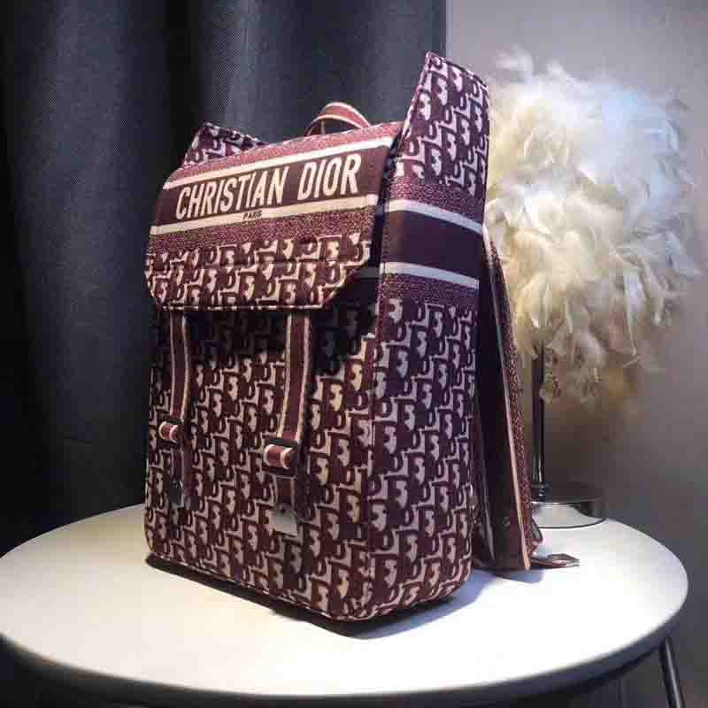 D*or embroidered canvas backpack in wine red