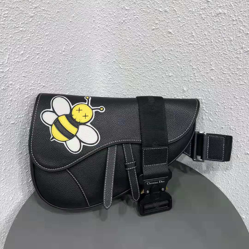 D*or bee printed saddle bag in black calfskin