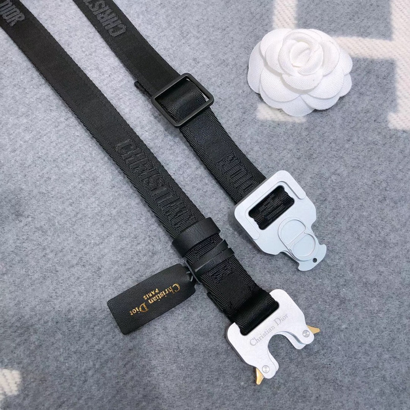 D*or black cotton canvas belt with silver buckle