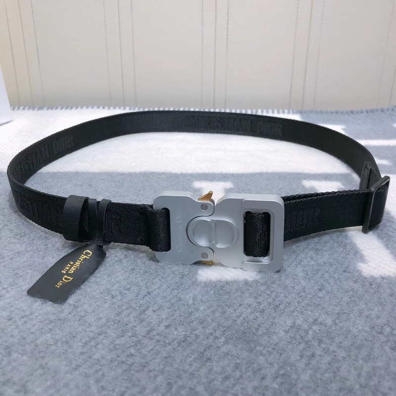 D*or black cotton canvas belt with silver buckle