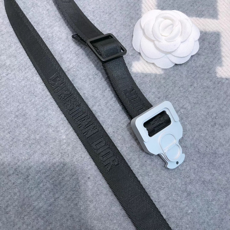 D*or black cotton canvas belt with silver buckle