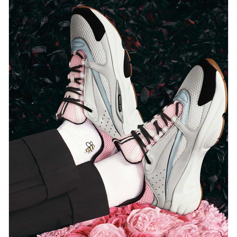 D*or "b22" sneaker in pale pink technical knit and gray calfskin