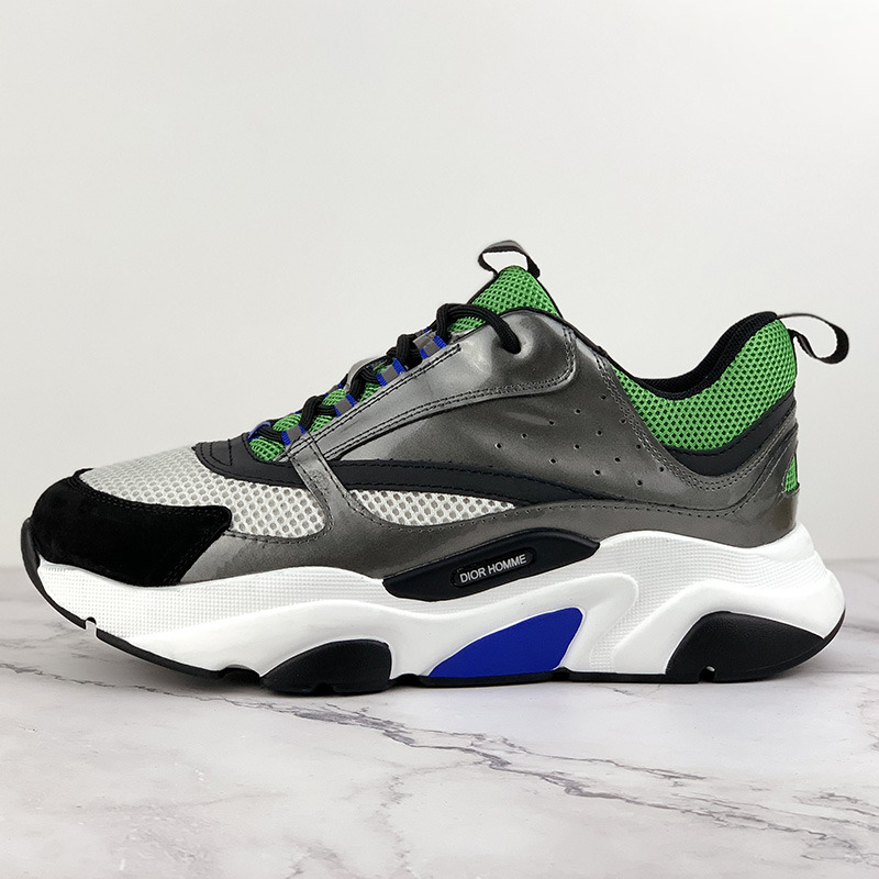 D*or "b22" sneaker in green technical knit, silver-tone and black calfskin