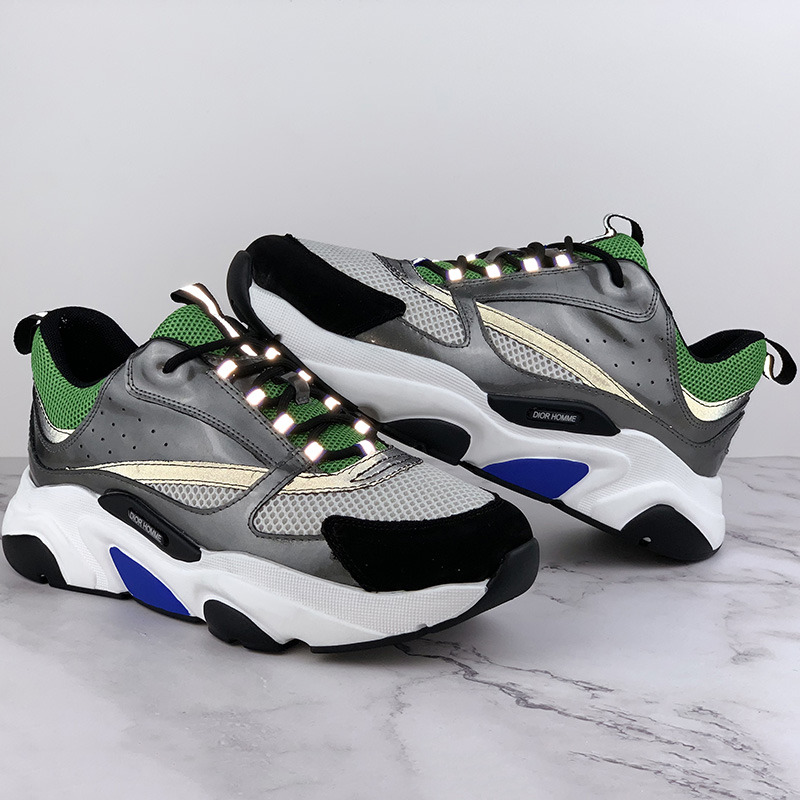 D*or "b22" sneaker in green technical knit, silver-tone and black calfskin