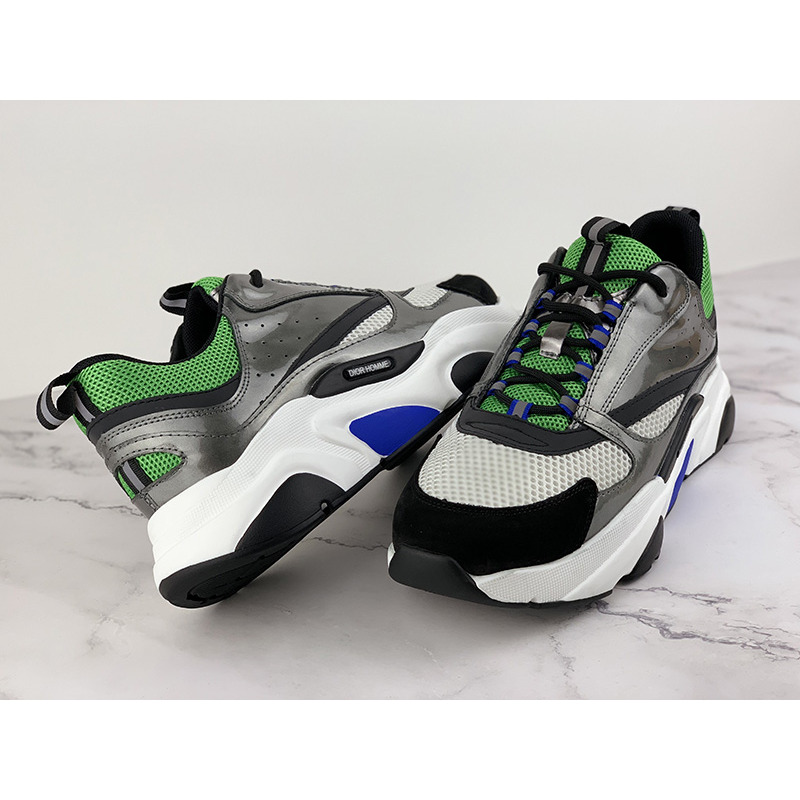 D*or "b22" sneaker in green technical knit, silver-tone and black calfskin