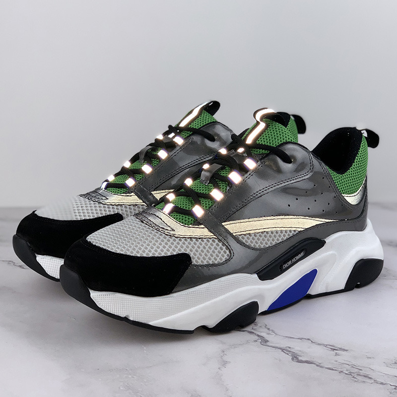 D*or "b22" sneaker in green technical knit, silver-tone and black calfskin