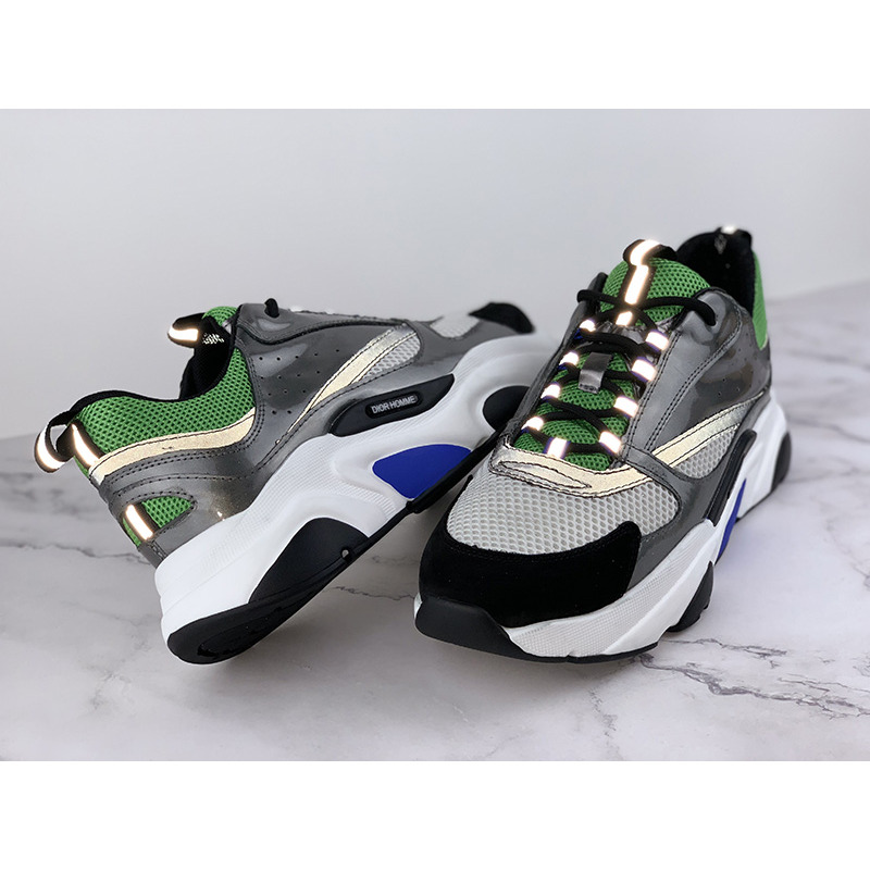 D*or "b22" sneaker in green technical knit, silver-tone and black calfskin