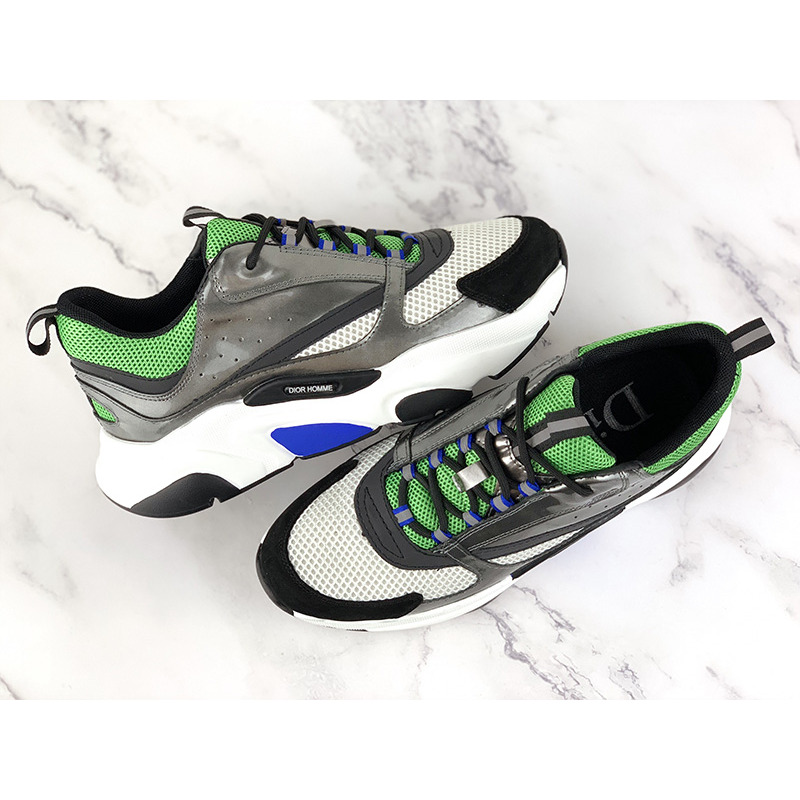 D*or "b22" sneaker in green technical knit, silver-tone and black calfskin