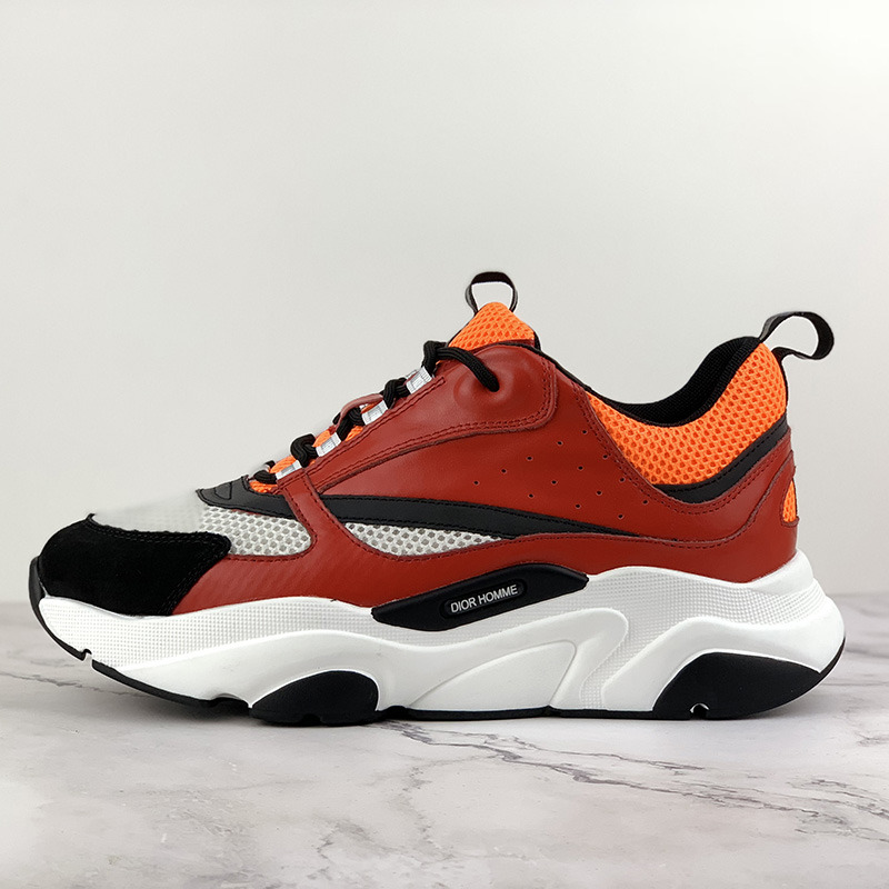 D*or "b22" sneaker in orange technical knit, red and black calfskin