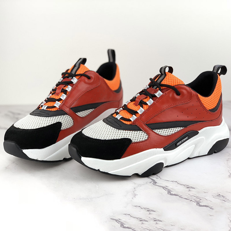 D*or "b22" sneaker in orange technical knit, red and black calfskin