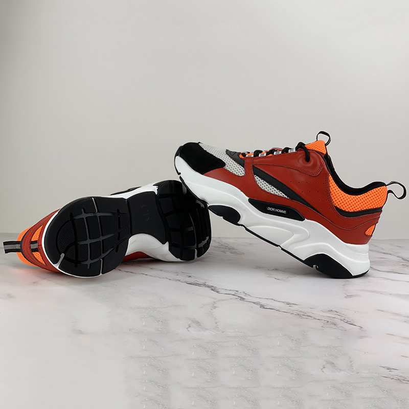 D*or "b22" sneaker in orange technical knit, red and black calfskin