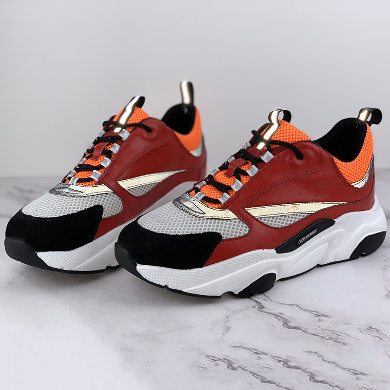 D*or "b22" sneaker in orange technical knit, red and black calfskin