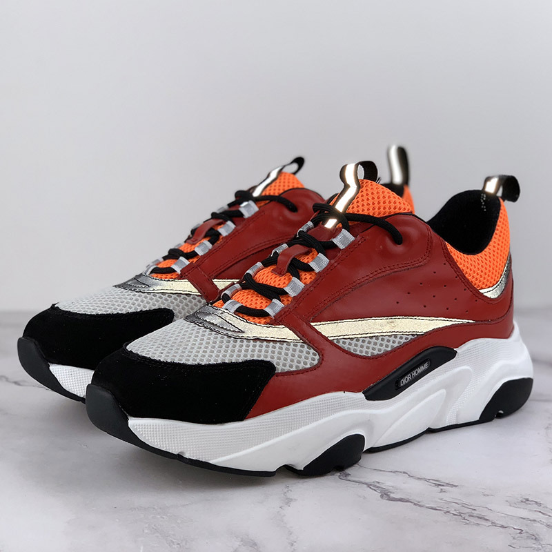 D*or "b22" sneaker in orange technical knit, red and black calfskin