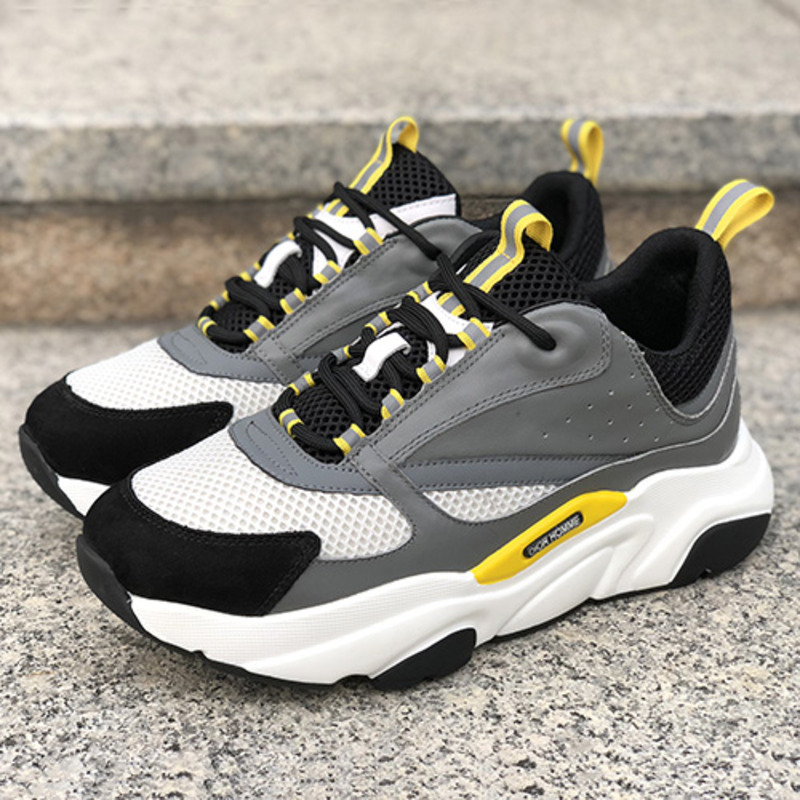 D*or "b22"  trainer in grey technical knit&white&yellow-tone calfskin