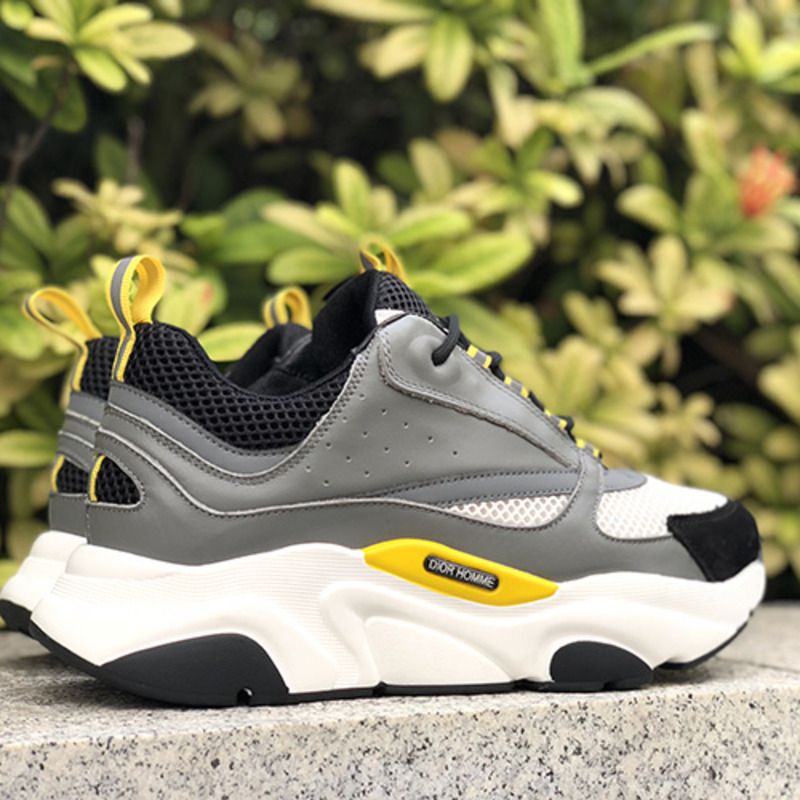 D*or "b22"  trainer in grey technical knit&white&yellow-tone calfskin