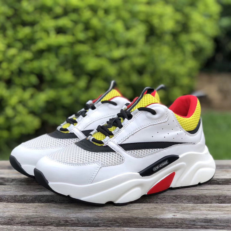 D*or "b22" trainer in white&red and yellow canvas and calfskin trainer