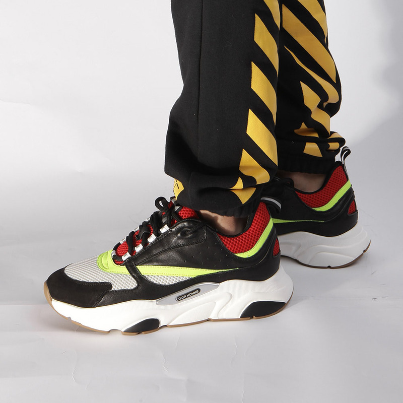 D*or "b22" trainer in black&red and yellow canvas and calfskin trainer