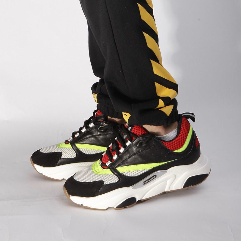 D*or "b22" trainer in black&red and yellow canvas and calfskin trainer