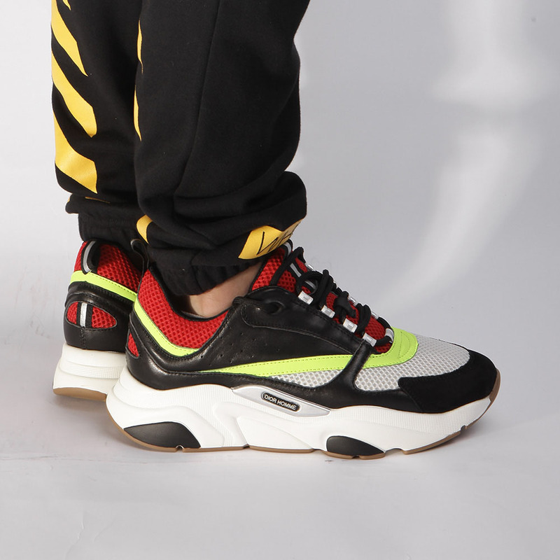 D*or "b22" trainer in black&red and yellow canvas and calfskin trainer