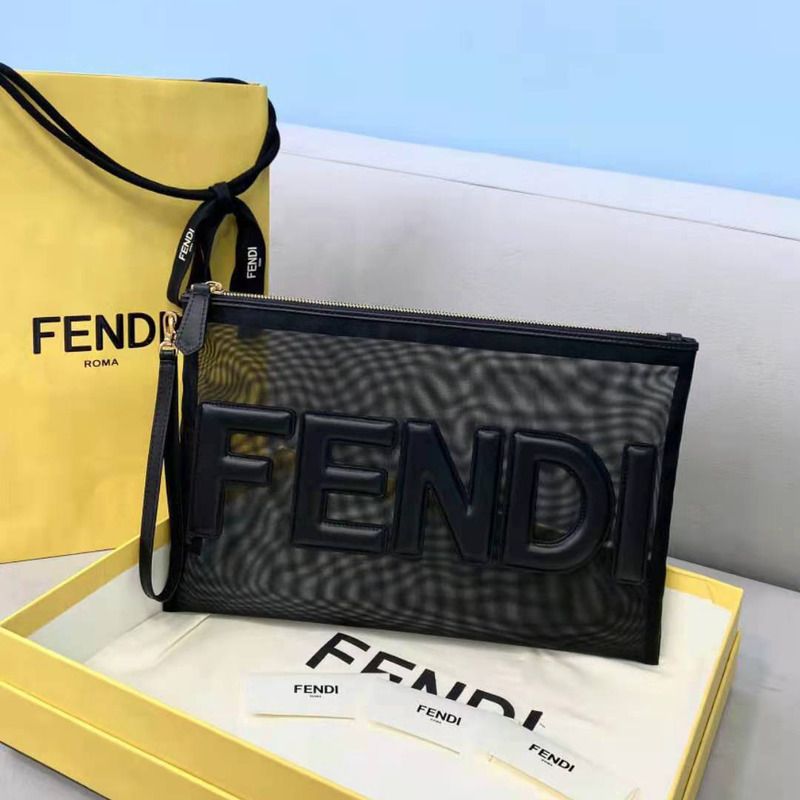 F**di mesh large flat pouch black