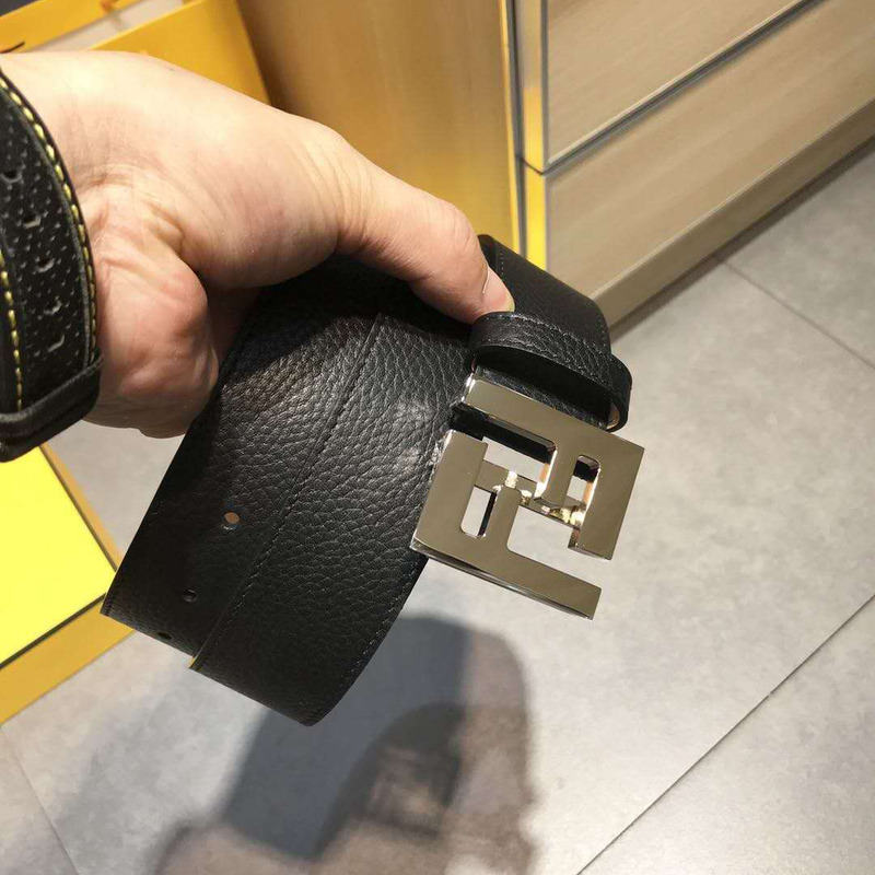 F**di black leather belt with ff buckle