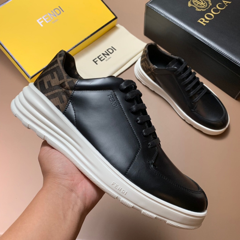 F**di black leather low top sneakers with ff motif