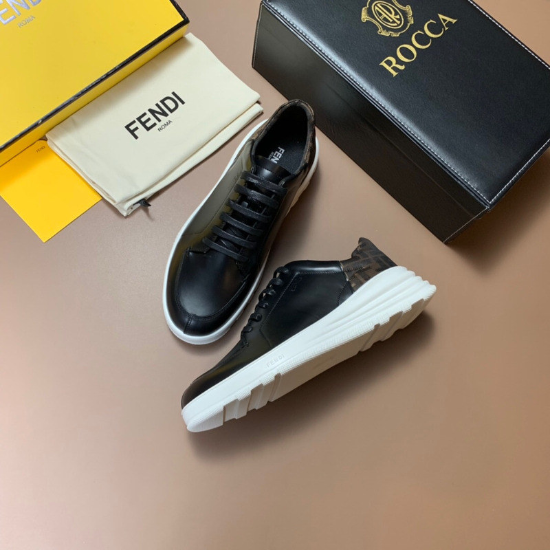 F**di black leather low top sneakers with ff motif