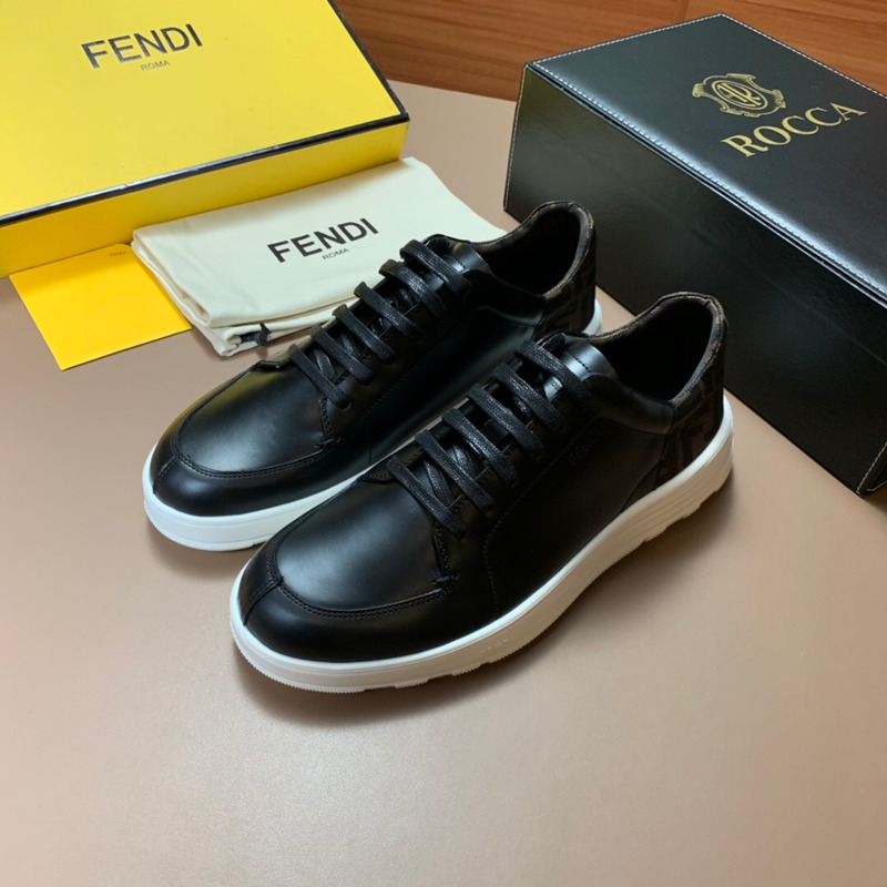 F**di black leather low top sneakers with ff motif