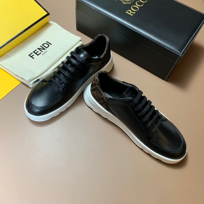 F**di black leather low top sneakers with ff motif