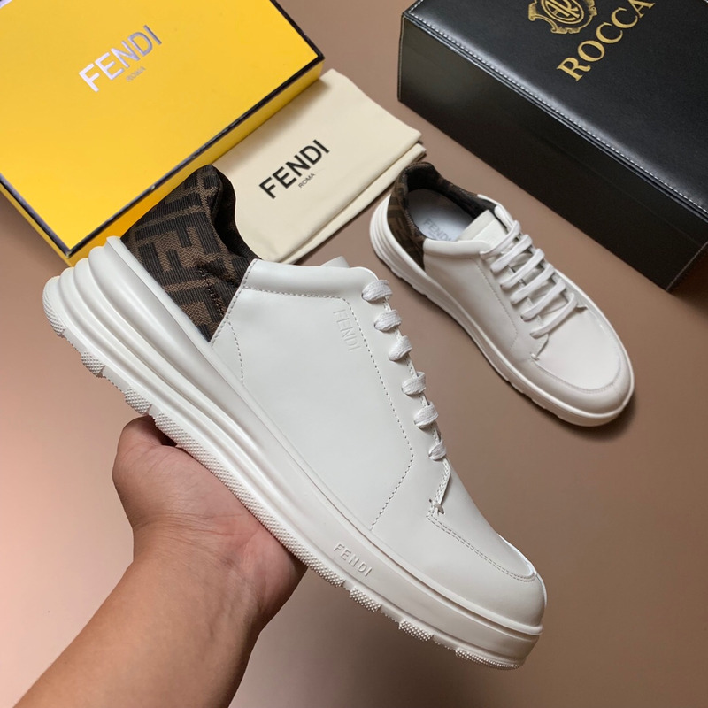 F**di white leather low top sneakers with ff motif