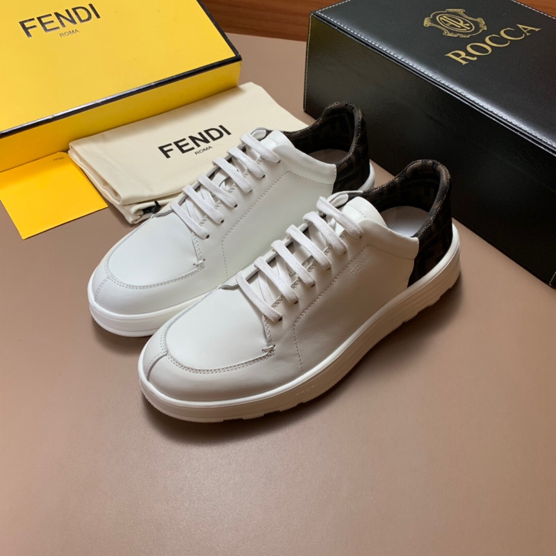 F**di white leather low top sneakers with ff motif