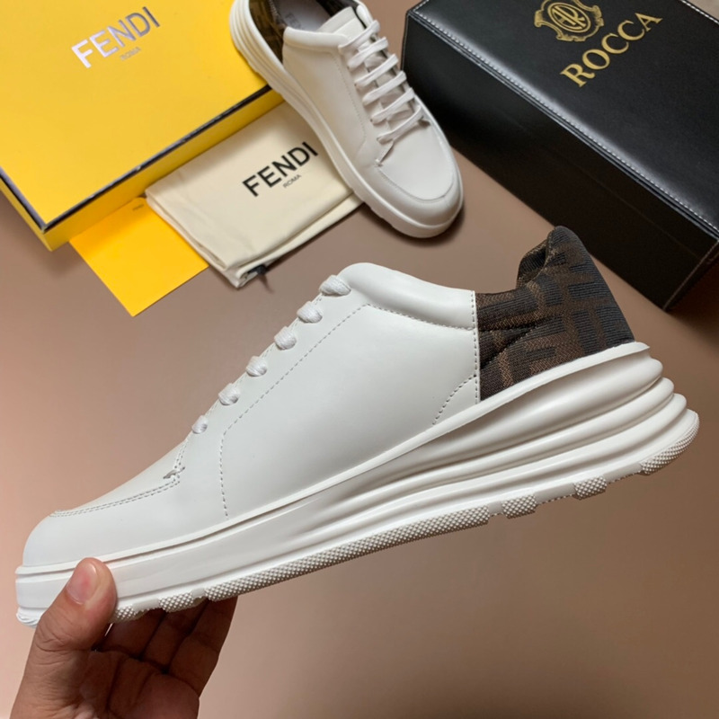 F**di white leather low top sneakers with ff motif