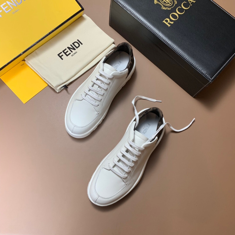 F**di white leather low top sneakers with ff motif