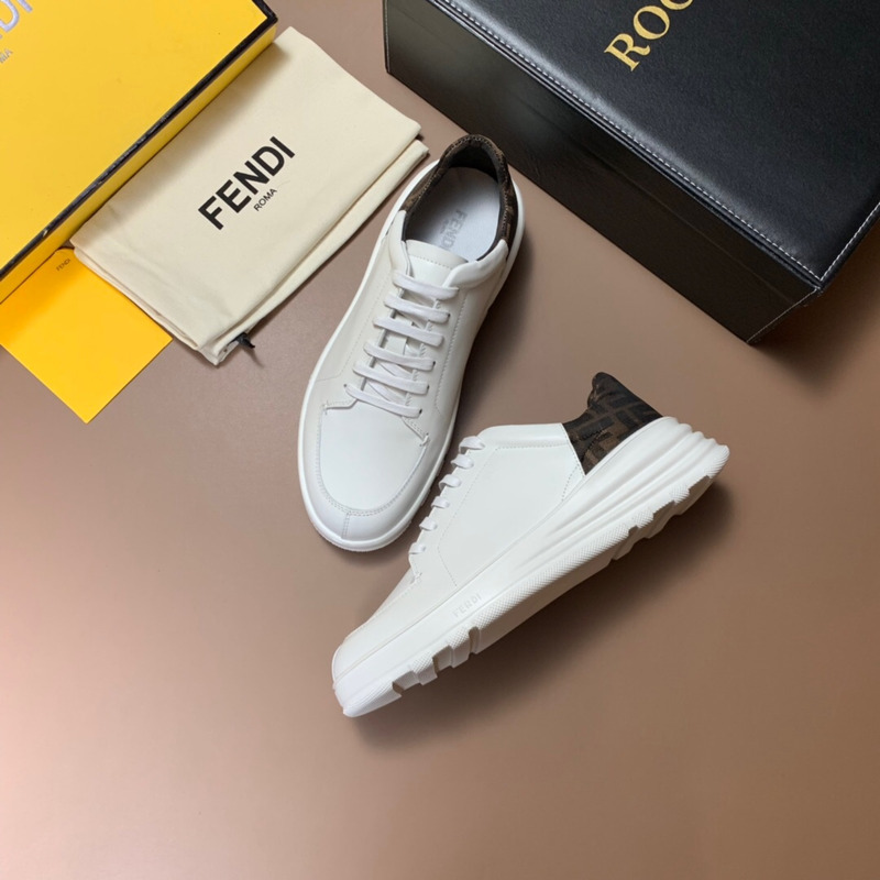 F**di white leather low top sneakers with ff motif